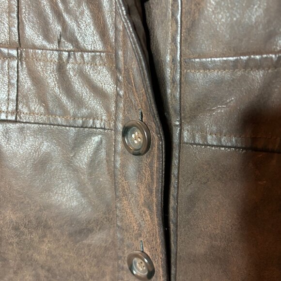 Giacca Womens Sz L Brown Distressed Faux Leather Button Front Jacket(1500) - Picture 3 of 7